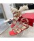 فالنتينو Rockstud شقة الصنادل حزام الكاحل النساء جلد العجل الأحمر