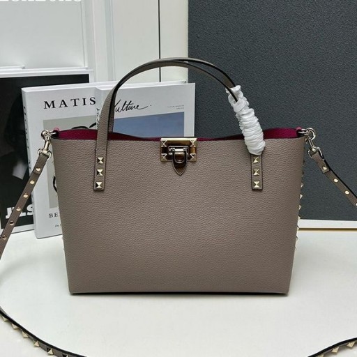 فالنتينو صغيرة Rockstud حمل مع الحقيبة الداخلية في محبب جلد العجل رمادي داكن
