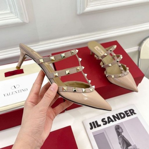 فالنتينو Rockstud الكعب البغال مع الأشرطة المرأة براءات الاختراع والجلود الكاكي