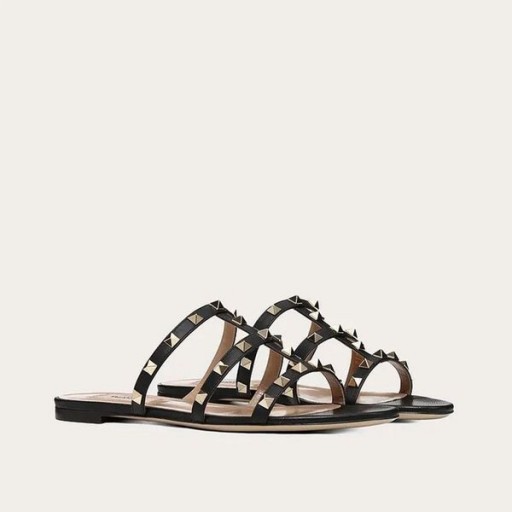 فالنتينو Rockstud الشرائح المرأة جلد العجل الأسود