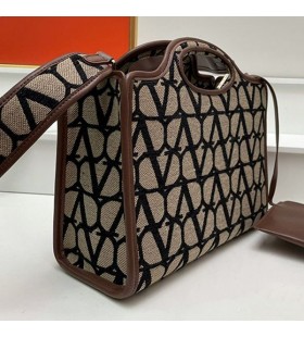 Valentino Small La Troisieme Shopping Bag In Toile Iconographe Fabric Black