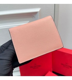 فالنتينو الصغيرة المدمجة VLogo التوقيع المحفظة في محبب جلد العجل الوردي