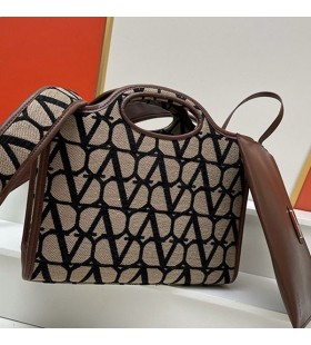 Valentino Small La Troisieme Shopping Bag In Toile Iconographe Fabric Black