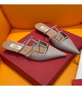 فالنتينو Rockstud ناعم البغال المرأة رمادي جلد العجل