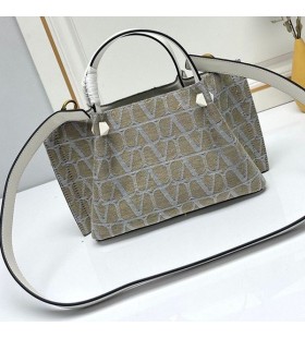 Valentino Malé VLogo Podpis Nákupní Taška S Knoflíky V Toile Iconographe Fabric Grey