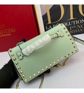 Valentino Malé Rockstud Náramkové Spojka S Řetězce V Telecí Kůže Mint Green