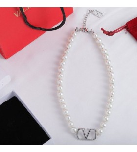 Valentino VLogo Podpis Náhrdelník Perly Řetěz S Metal Silver