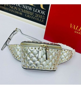 Valentino Malé Rockstud Spike Pás Taška V Jehněčí Kůže Stříbrný/Zlatý