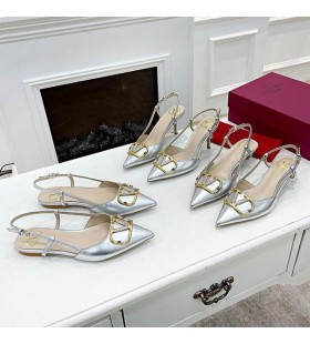 Valentino VLogo Podpis Slingback Čerpadla S Krystaly Ženy Telecí Kůže Stříbro