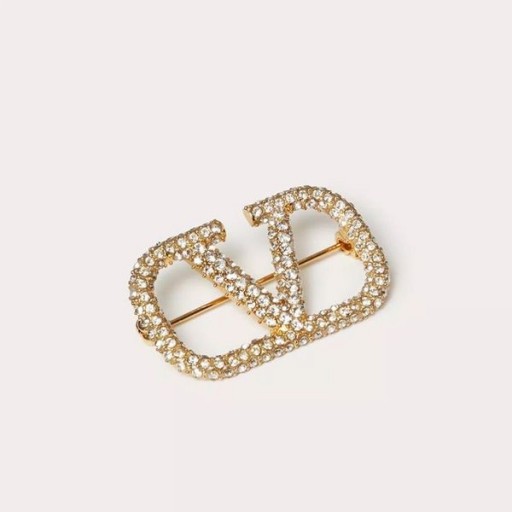Valentino VLogo Signatur Broche I Metal Med Krystaller, Guld