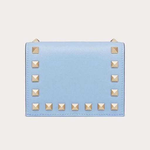 Valentino Lille Rockstud Klap Tegnebog I Kalveskind Sky Blue