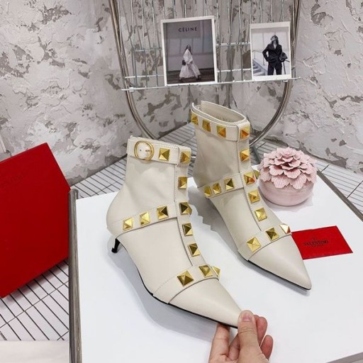 Valentino Rockstud Ankel Støvletter 65MM Kvinder Hvid Kalveskind