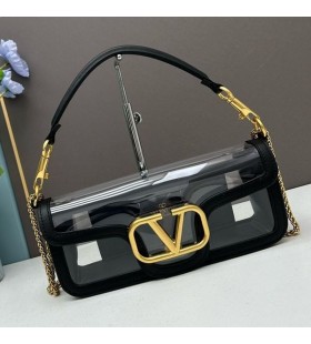 Valentino Store Loco Skulder Taske I PVC Og Kalveskind Sort/Guld
