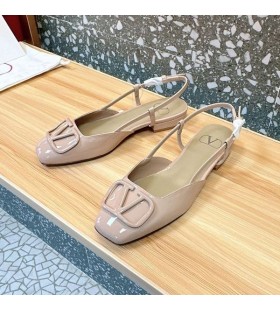Valentino VLogo Signatur Slingback Lejligheder Kvinder Patent Læder Apricot