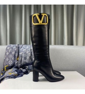 Valentino Supervee Knæ-Ankel Støvler 85MM Kvinder Sort Kalveskind