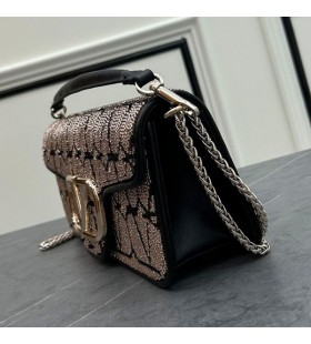 Valentino Store Loco Skuldertaske Med Perle Broderi I Toile Iconographe Stof Sort/Sølv