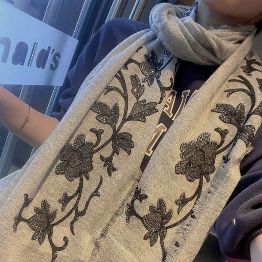 Valentino Vlogo Signature Sacrf With Roses Jacquard Women Cashmere Grey