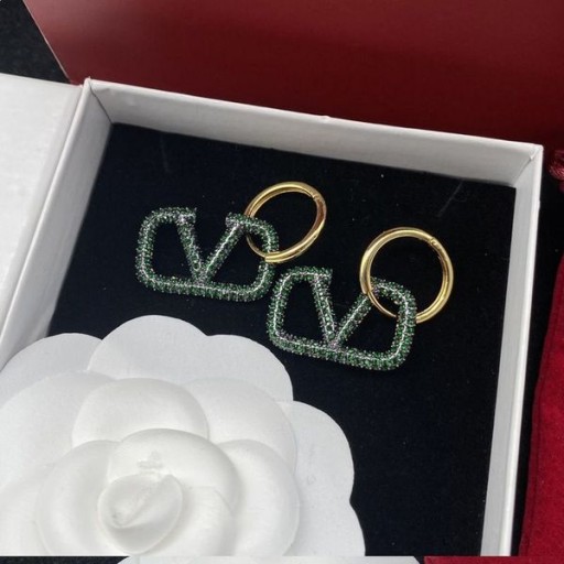 Valentino Kleine VLogo Handtekening-Pin Oorbellen In Metalen Met Kristallen Goud/Groen