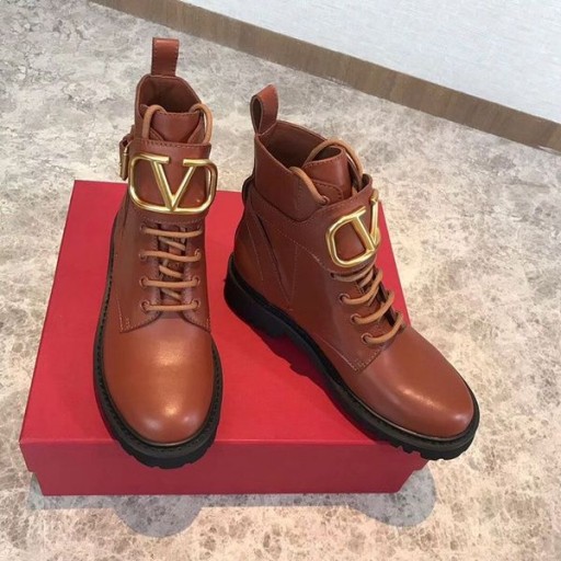Valentino VLogo Handtekening Combat Laarzen 35MM Vrouwen Bruin Kalfsleer