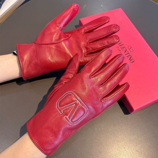 Valentino VLogo Reliëf Handschoenen Vrouwen Schapenvacht Rood
