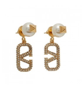 Valentino Kleine Rockstud Hanger Oorbellen In Metaal Met Parels en Kristal VLogo Goud