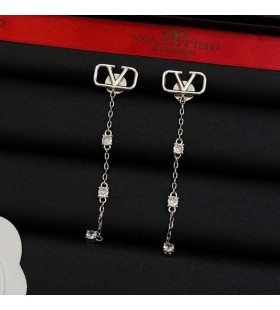 Valentino Vlogo Handtekening Ketting Oorbellen In Metalen Met Kristallen, Zilver