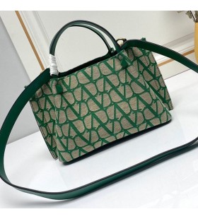 Valentino Kleine VLogo Handtekening Tas Met Studs In Toile Iconographe Stof Groen