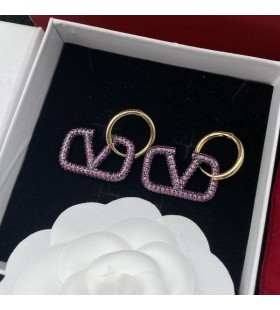 Valentino Kleine VLogo Handtekening-Pin Oorbellen In Metalen Met Kristallen Goud/Paars