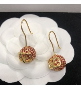 Valentino Kleine VLogo Handtekening Haak Oorbellen In Metaal Met Strass Ballen Goud/Rood