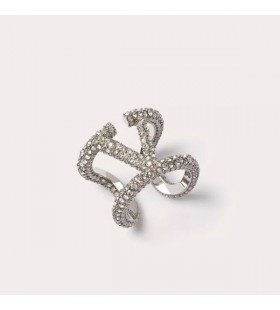 Valentino VLogo Handtekening Open Ring In Metaal Met Swarovski-Kristallen, Zilver