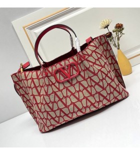 Valentino Medium VLogo Handtekening Tas Met Studs In Toile Iconographe Stof Rood