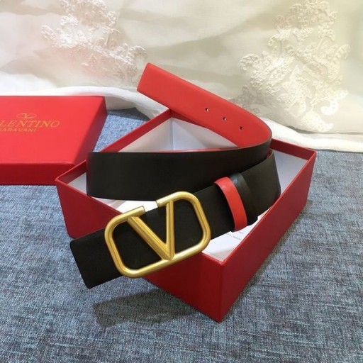 Valentino VLogo Allekirjoitus 40MM Vyö Logo Solki Vuonna Vasikannahka Musta/Punainen