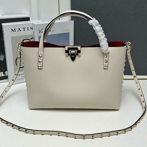 Valentino Pieni Rockstud Tote Sisustus Pussi Rakeinen Calfskin Valkoinen