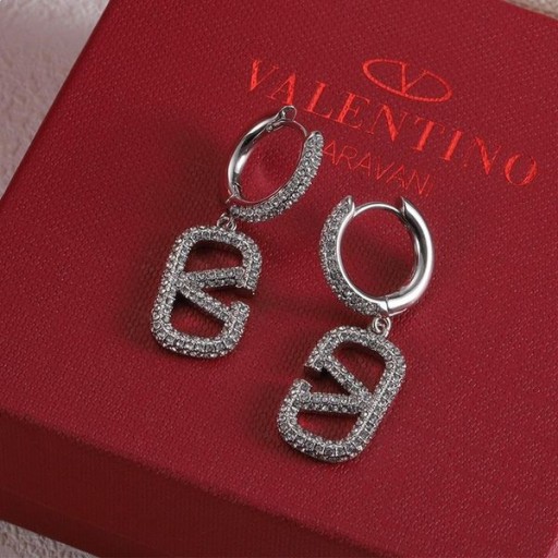 Valentino VLogo Allekirjoitus Koristellut Korvakorut Metalli Kiteitä Hopea