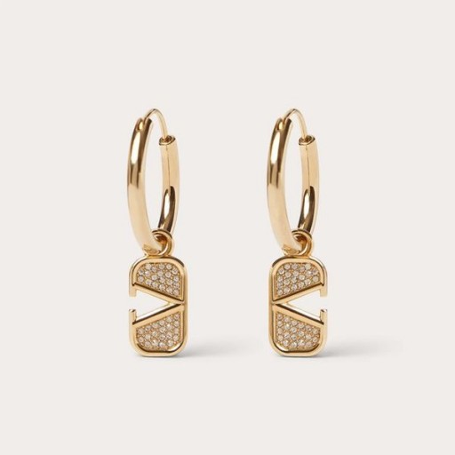 Valentino Pieni VLogo Allekirjoituksen Pin Korvakorut Metallia, Jossa Swarovski-Kristalleja Kultaa