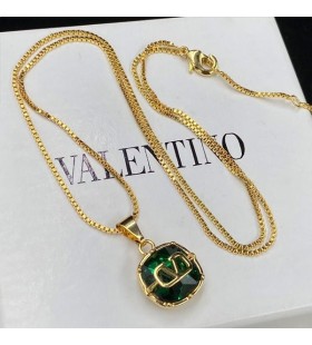 Valentino VLogo Allekirjoitus Riipus Kaulakoru Metalli Swarovskin Kristalli, Kulta/Vihreä