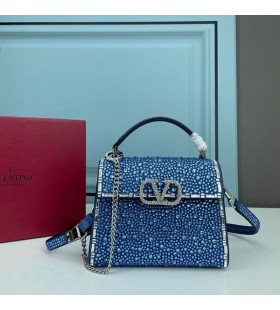 Valentino Mini Vsling Käsilaukku Kuohuviini Kiteitä ja Helmi Kirjonta Calfskin Tummansininen