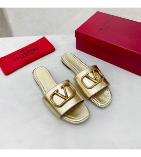 Valentino VLogo Signature Slides Women Calfskin Gold