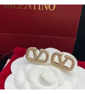 Valentino Mini VLogo Allekirjoitus Korvakorut Metalli Kristalleilla ja Helmiä Kultaa