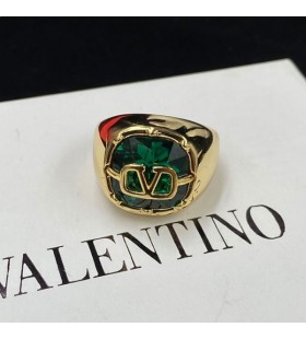 Valentino VLogo Allekirjoitus Rengas Metalli Swarovskin Kristalli, Kulta/Vihreä