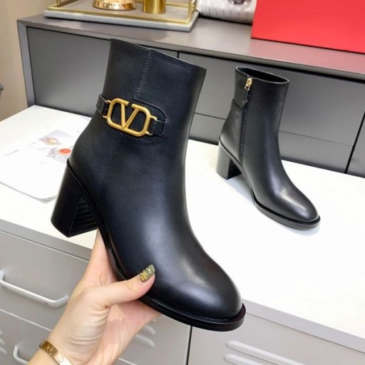 Valentino VLogo Signature de la Cheville Bottes 65MM Femmes en cuir de Veau Noir