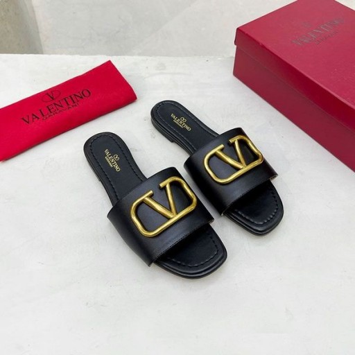 Valentino VLogo Signature Diapositives Femmes En Cuir De Veau Noir