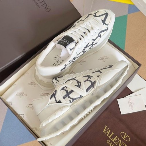 Valentino Lacerunner Baskets Avec VLogo Hommes Toile Iconographe Tissu Blanc/Transparent