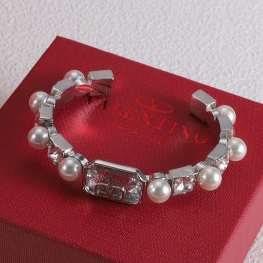 Valentino VLogo Signature Bracelet En Métal Avec Des Perles Et Des Cristaux D'Argent