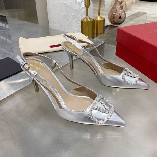 Valentino VLogo Signature Escarpins Avec Des Cristaux Swarovski, Des Femmes De Cuir De Veau Argenté