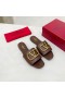 Valentino VLogo Signature Diapositives Femmes De Cuir De Veau Café
