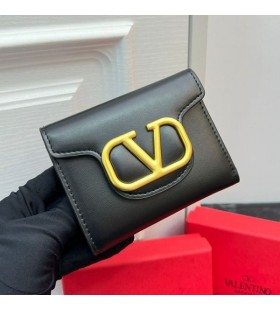 Valentino Petit Alltime De Ces Porte-Monnaie En Cuir De Veau Noir