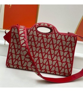 Valentino Grand La Troisieme Sac Shopping En Toile Iconographe Tissu Rouge