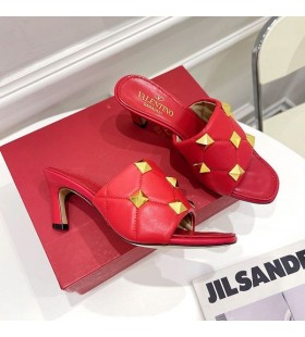 Valentino Romain Goujon Diapositives À Talons Hauts Des Femmes En Cuir Nappa Rouge