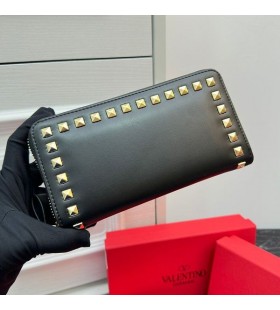 Valentino Grand Rockstud Fermeture À Glissière Porte-Monnaie En Cuir De Veau Noir